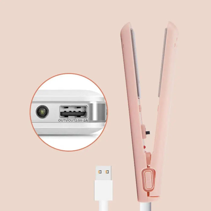 2 In 1 Hair Straightener USB Ceramics Cordless Heating Curling Flat Iron - Smart Living Box