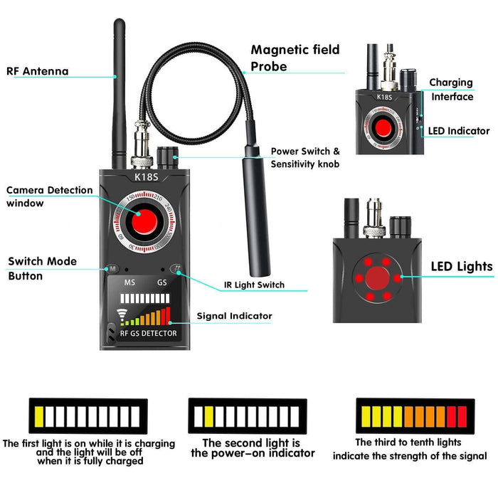 Anti-Spy RF Signal Detector Hidden Camera GSM Audio Bug Finder Scanner Tracker