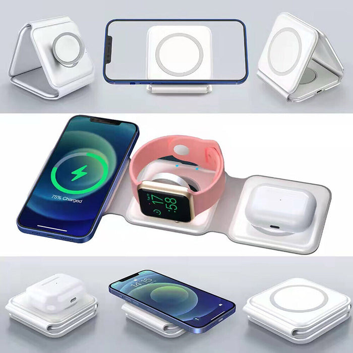 Foldable 3-in-1 Magnetic Wireless Charger Pad For Apple Watch Air Pods iPhone Android