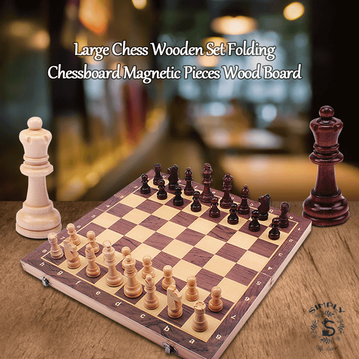 Large Chess Wooden Set Folding Chessboard Magnetic Pieces Wood Board - Smart Living Box