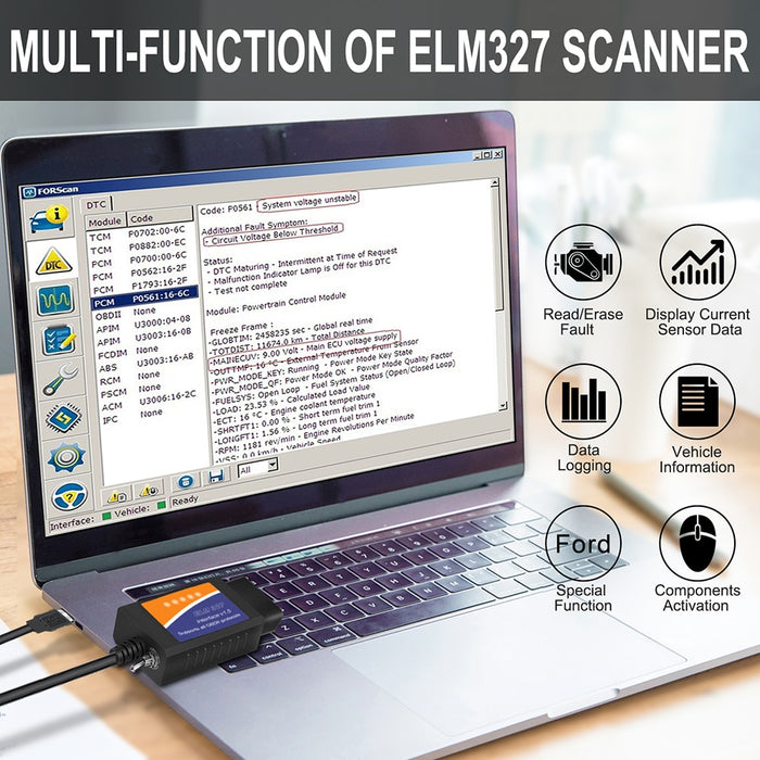 Ford FORScan ELM327 V1.5 USB Modified OBD Code Scanner HS/MS-CAN ELMConfig - Smart Living Box