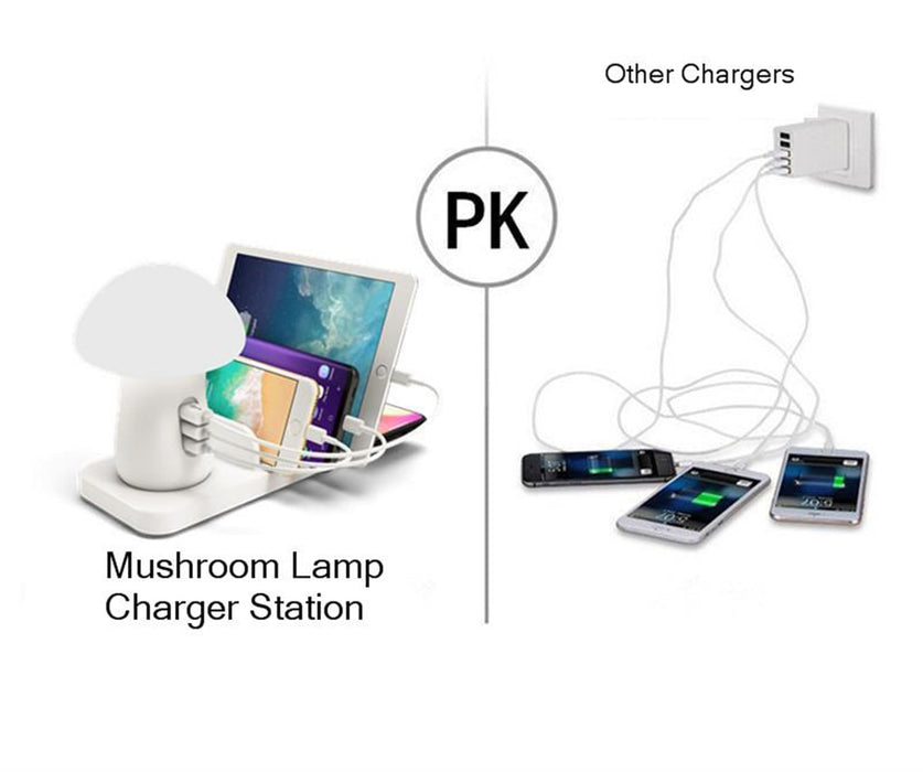 5 Port Multi-USB Smart Charging Station Mushroom Lamp Charger Stand For iPhone iPad - Smart Living Box
