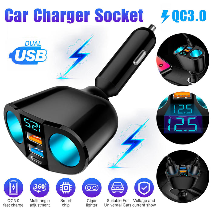 USB Car Cigarette Lighter Socket Splitter Power Adapter Charger Outlet 12V - Smart Living Box