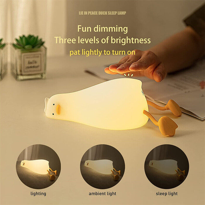 Lying Flat Duck Night Light Silicone Pat Lamp Cartoon Cute Children Nightlights - Smart Living Box