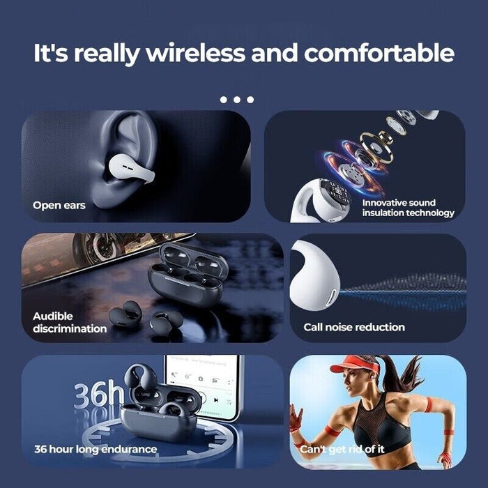 TWS Bone Conduction Bluetooth 5.3 Earphones Earring Wireless Headphone With Mic