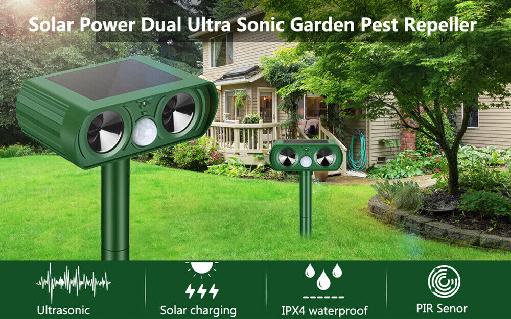 Animal Repellent Ultrasonic Animal Repeller Solar Powered Cats Birds Repellent, Deterrent Chaser Protect Farm Garden Yard - Smart Living Box